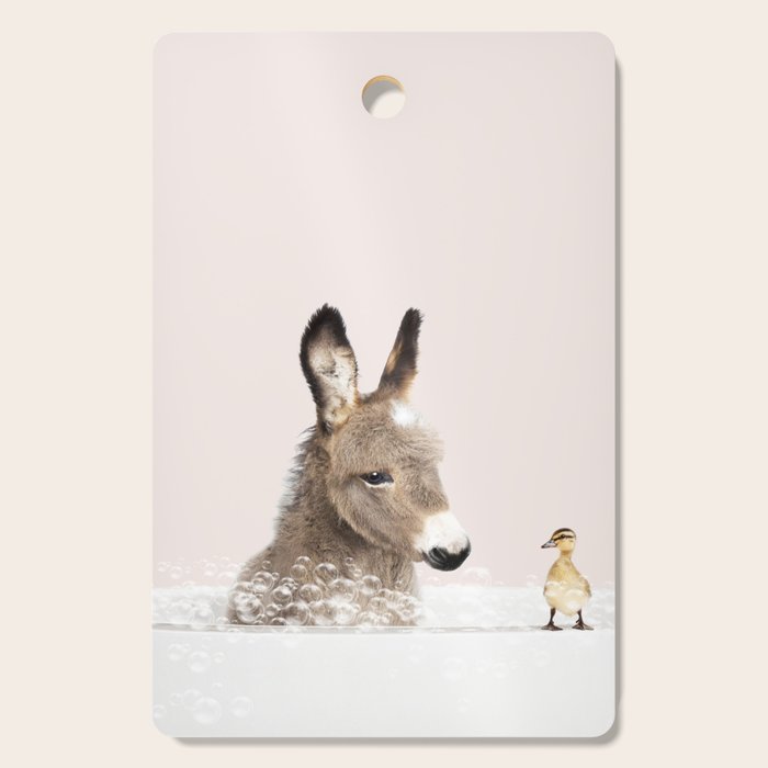 Baby Donkey in a Bathtub, Donkey Taking a Bath, Donkey Bathing, Bathtub Animal Art Print By Synplus Cutting Board Gallery Image 1