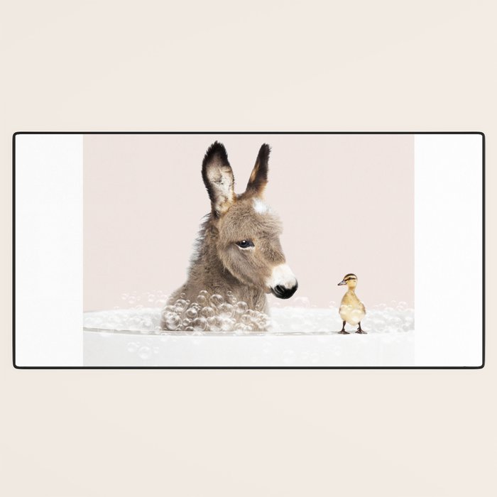 Baby Donkey in a Bathtub, Donkey Taking a Bath, Donkey Bathing, Bathtub Animal Art Print By Synplus Desk Mat Gallery Image 3