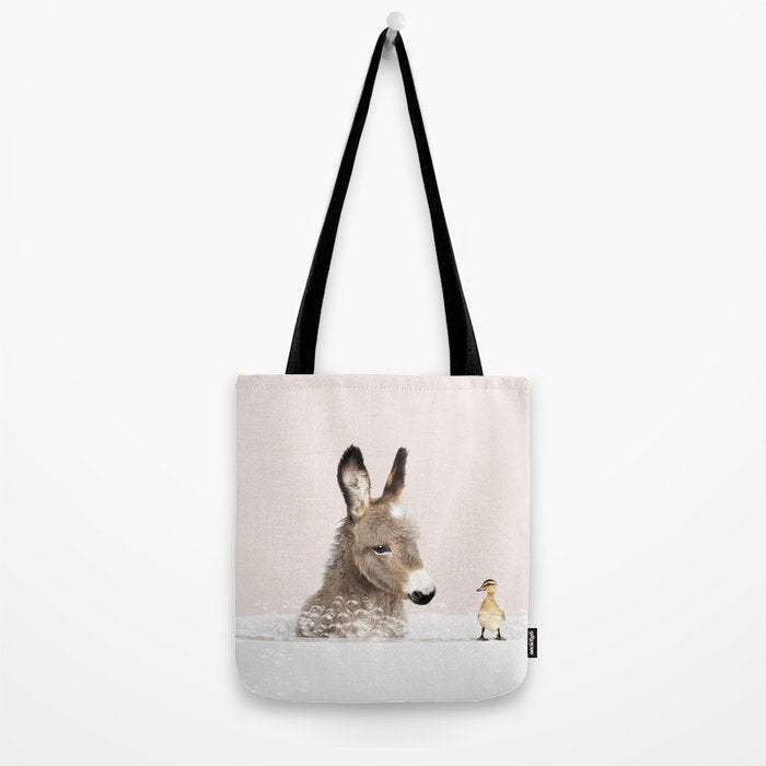 Baby Donkey in a Bathtub, Donkey Taking a Bath, Donkey Bathing, Bathtub Animal Art Print By Synplus Tote Bag Gallery Image 2