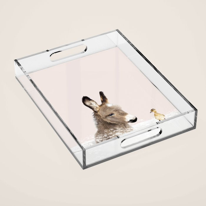 Baby Donkey in a Bathtub, Donkey Taking a Bath, Donkey Bathing, Bathtub Animal Art Print By Synplus Acrylic Tray Gallery Image 1