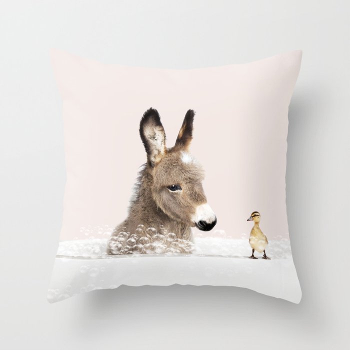 Baby Donkey in a Bathtub, Donkey Taking a Bath, Donkey Bathing, Bathtub Animal Art Print By Synplus Throw Pillow Gallery Image 6
