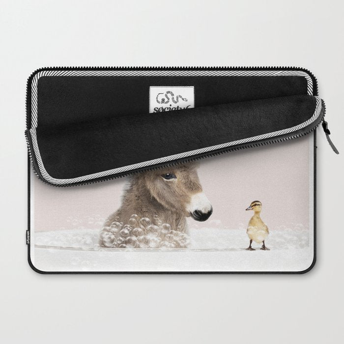 Baby Donkey in a Bathtub, Donkey Taking a Bath, Donkey Bathing, Bathtub Animal Art Print By Synplus Laptop Sleeve Gallery Image 2