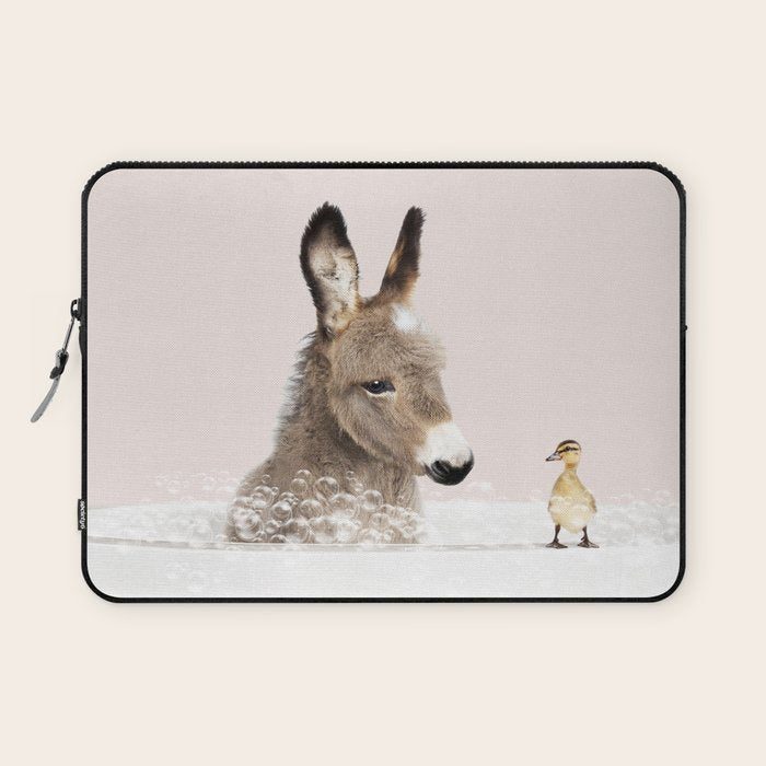Baby Donkey in a Bathtub, Donkey Taking a Bath, Donkey Bathing, Bathtub Animal Art Print By Synplus Laptop Sleeve Gallery Image 1
