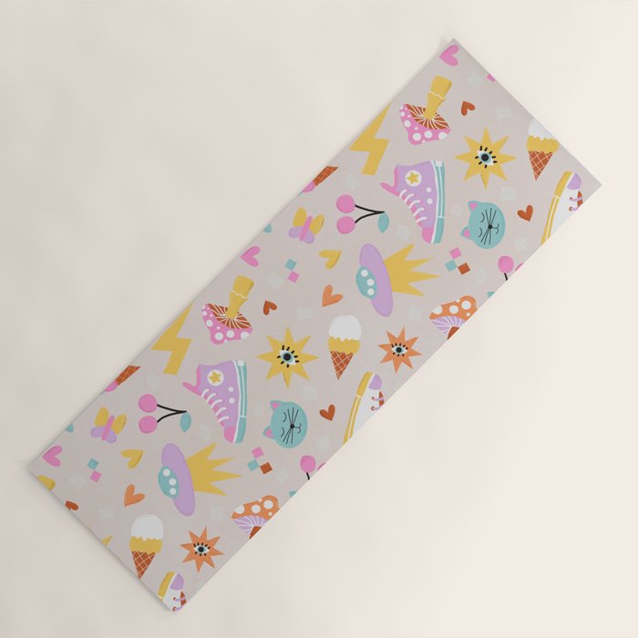 Pastel Nostalgic Doodles - Retro Teen Pattern Yoga Mat Gallery Image 1