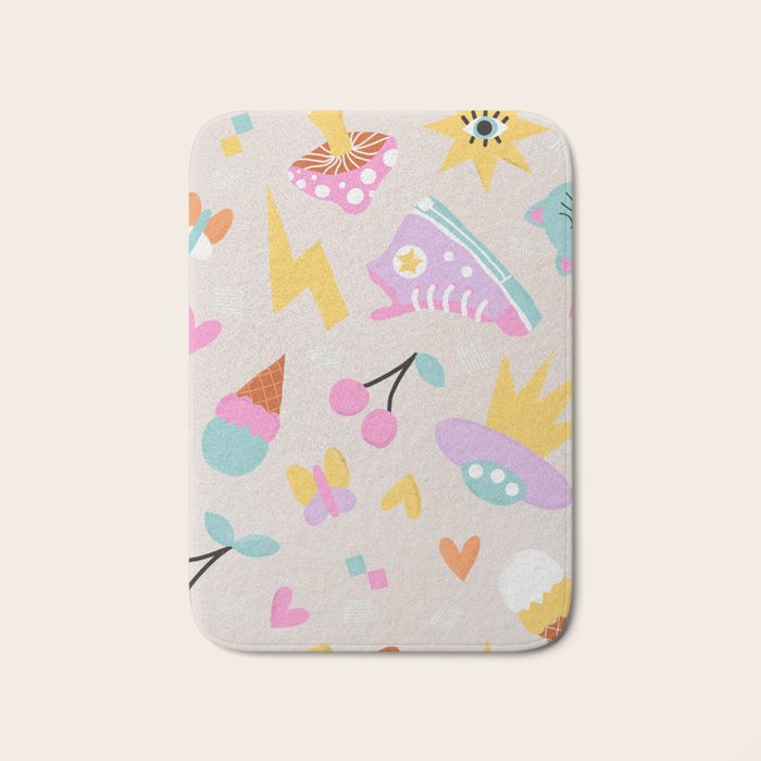 Pastel Nostalgic Doodles - Retro Teen Pattern Bath Mat Gallery Image 1
