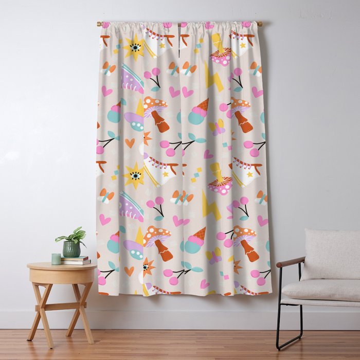 Pastel Nostalgic Doodles - Retro Teen Pattern Window Curtain Gallery Image 5