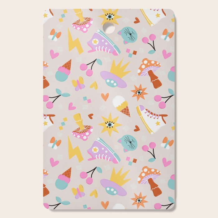 Pastel Nostalgic Doodles - Retro Teen Pattern Cutting Board Gallery Image 1