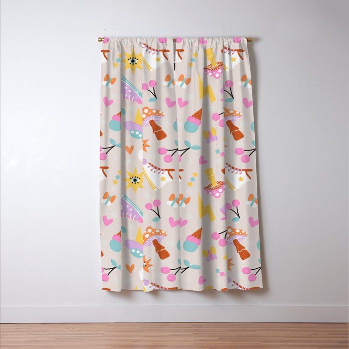 Pastel Nostalgic Doodles - Retro Teen Pattern Window Curtain Gallery Image 3