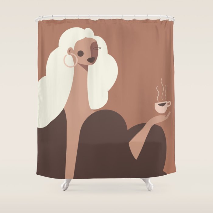 Coffee Hour Inspired by PANTONE 17 1230 Mocha Mousse Shower Curtain Gallery Image 1