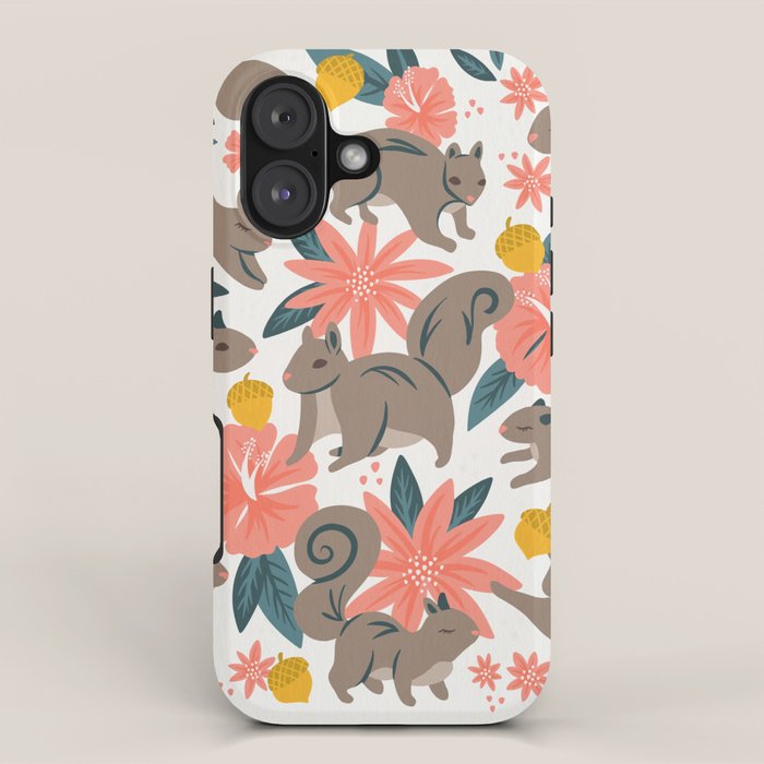 Squirrels & Blooms - Coral & Teal iPhone Case Gallery Image 1