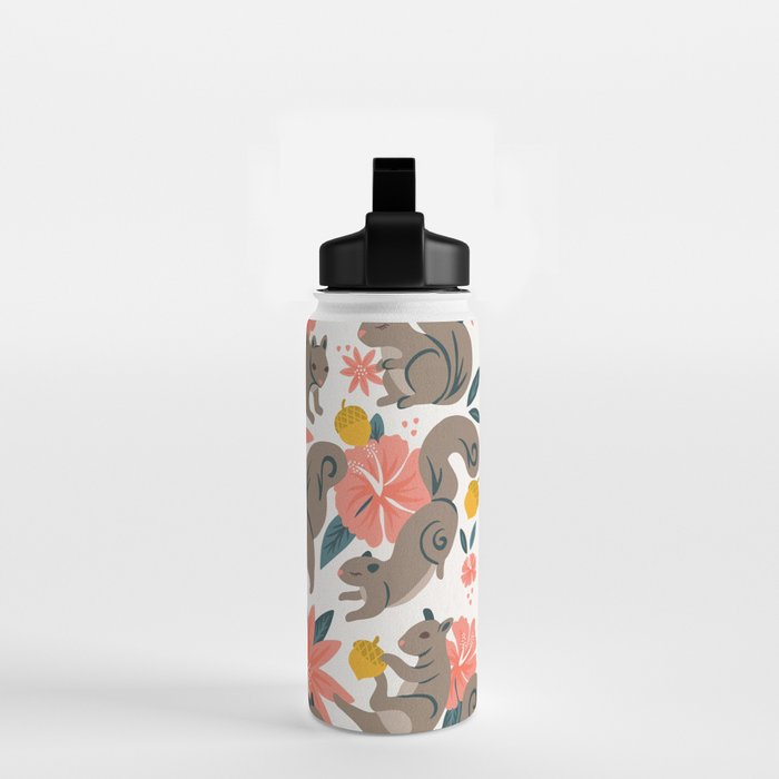 Squirrels & Blooms - Coral & Teal Water Bottle Gallery Image 2