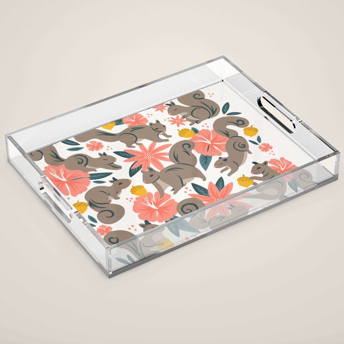 Squirrels & Blooms - Coral & Teal Acrylic Tray Gallery Image 1