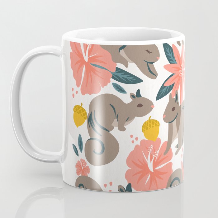 Squirrels & Blooms - Coral & Teal Coffee Mug Gallery Image 3