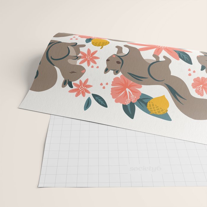 Squirrels & Blooms - Coral & Teal Wrapping Paper Gallery Image 2