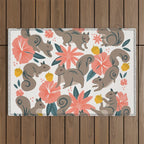 Squirrels & Blooms - Coral & Teal Outdoor Rug Gallery Image 1