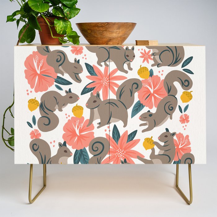 Squirrels & Blooms - Coral & Teal Credenza Gallery Image 1