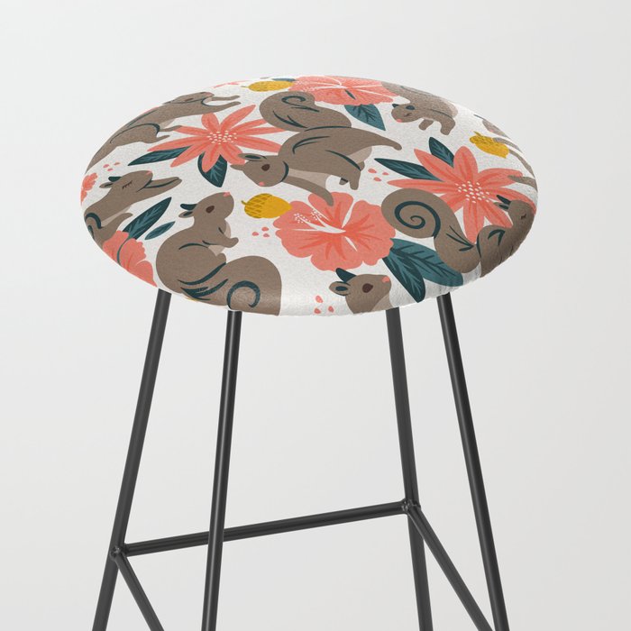 Squirrels & Blooms - Coral & Teal Stool Gallery Image 2