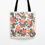 Squirrels & Blooms - Coral & Teal Tote Bag Gallery Image 1