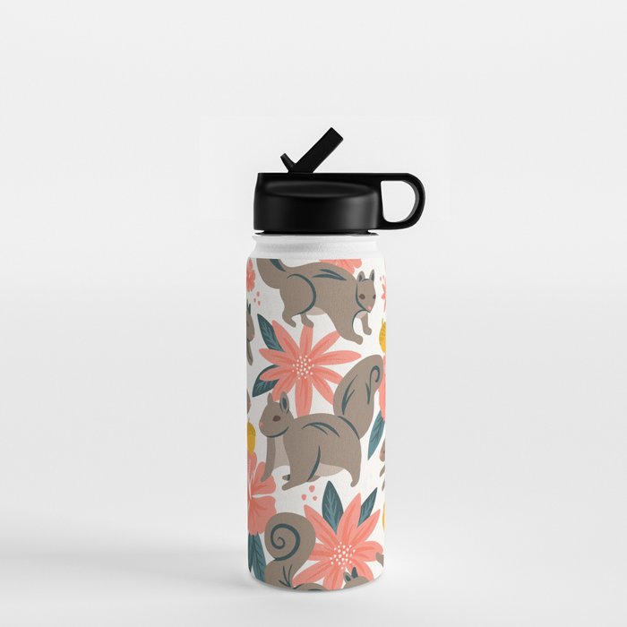 Squirrels & Blooms - Coral & Teal Water Bottle Gallery Image 1