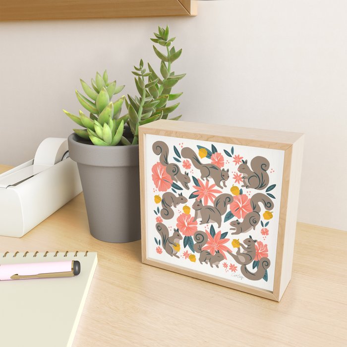 Squirrels & Blooms - Coral & Teal Mini Art Print Gallery Image 2