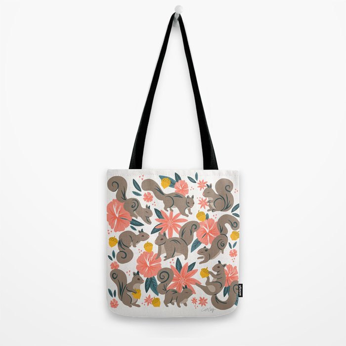 Squirrels & Blooms - Coral & Teal Tote Bag Gallery Image 2