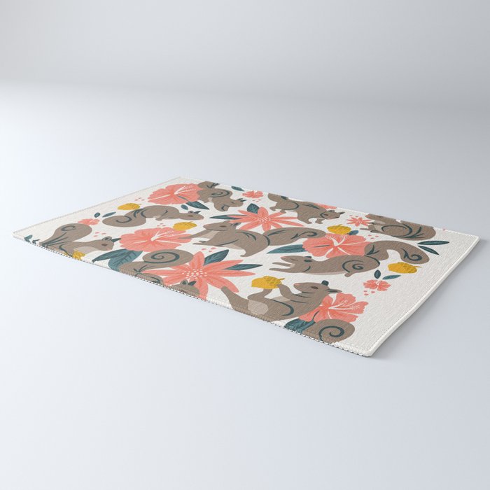Squirrels & Blooms - Coral & Teal Rug Gallery Image 3