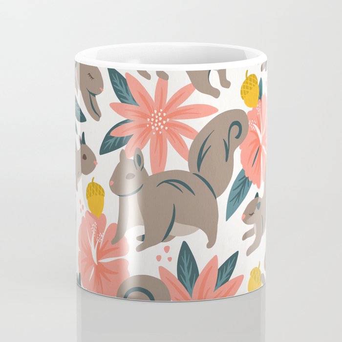 Squirrels & Blooms - Coral & Teal Coffee Mug Gallery Image 4