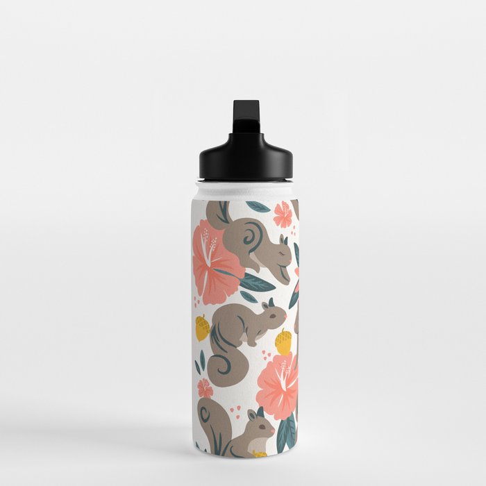 Squirrels & Blooms - Coral & Teal Water Bottle Gallery Image 3