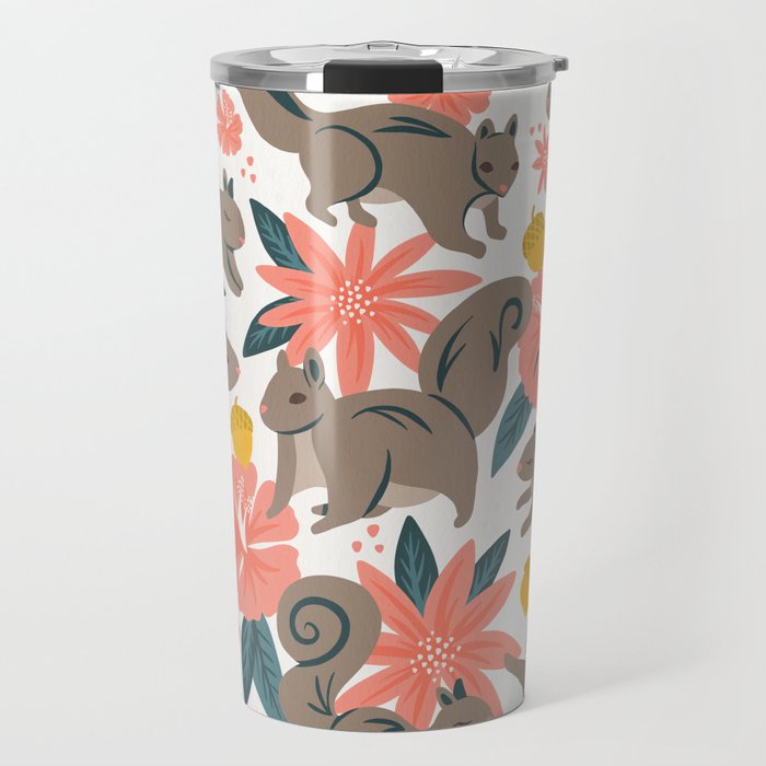 Squirrels & Blooms - Coral & Teal Travel Mug Gallery Image 1