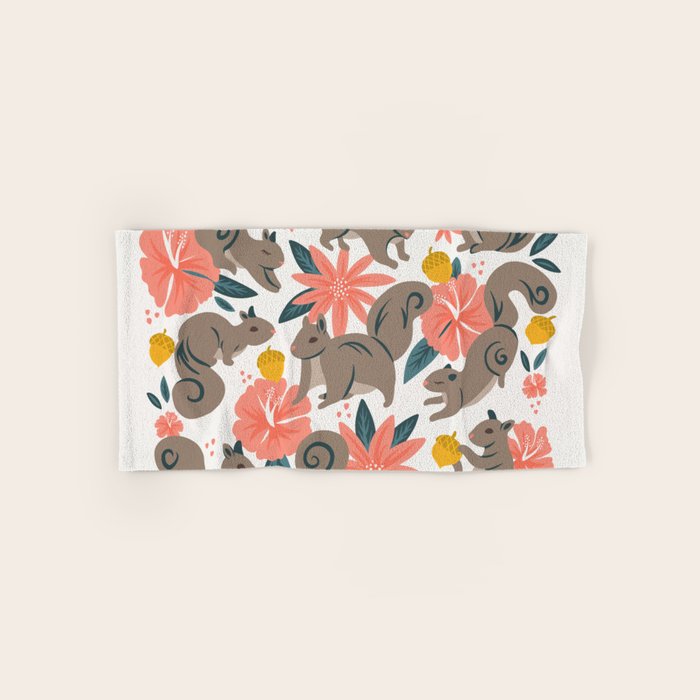 Squirrels & Blooms - Coral & Teal Bath Towel Gallery Image 1