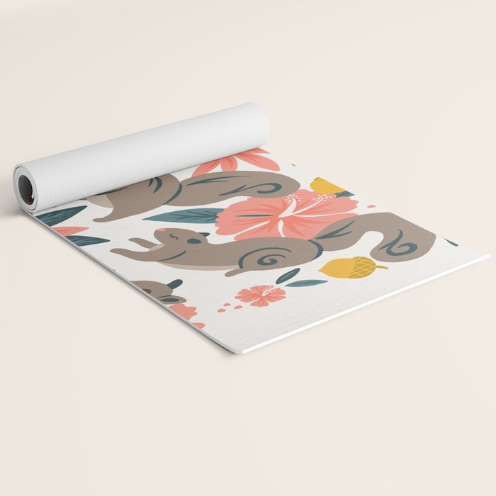 Squirrels & Blooms - Coral & Teal Yoga Mat Gallery Image 2
