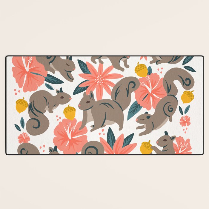 Squirrels & Blooms - Coral & Teal Desk Mat Gallery Image 3