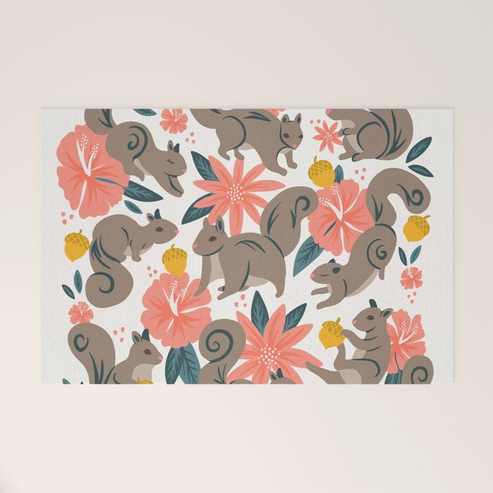Squirrels & Blooms - Coral & Teal Welcome Mat Gallery Image 1