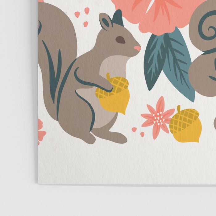 Squirrels & Blooms - Coral & Teal Poster Gallery Image 3