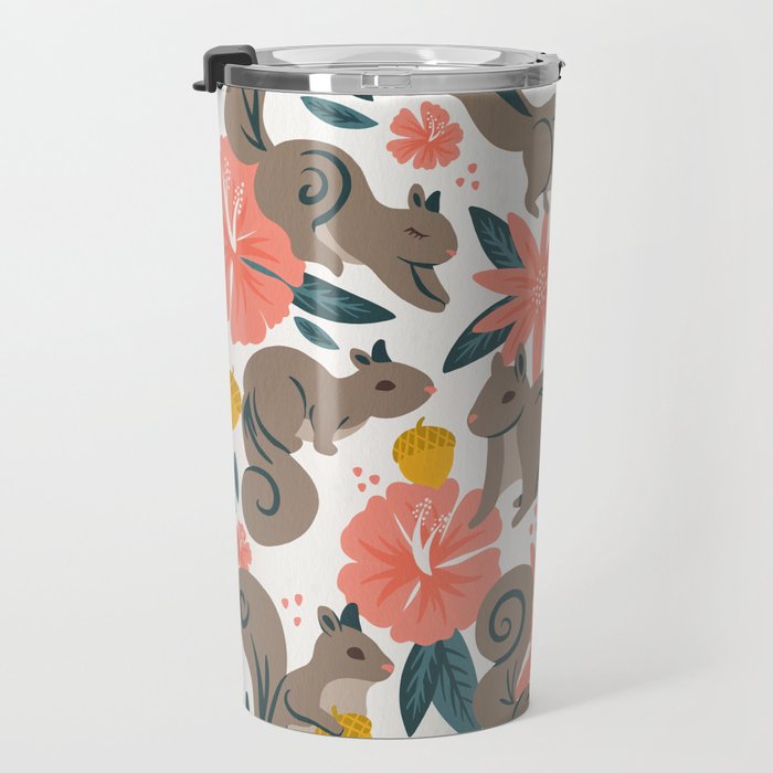Squirrels & Blooms - Coral & Teal Travel Mug Gallery Image 3
