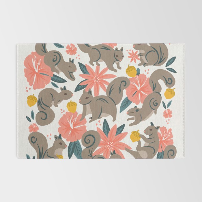 Squirrels & Blooms - Coral & Teal Rug Gallery Image 2