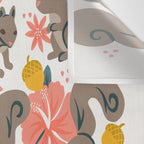 Squirrels & Blooms - Coral & Teal Wall Tapestry Gallery Image 3