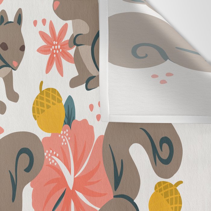 Squirrels & Blooms - Coral & Teal Wall Tapestry Gallery Image 3
