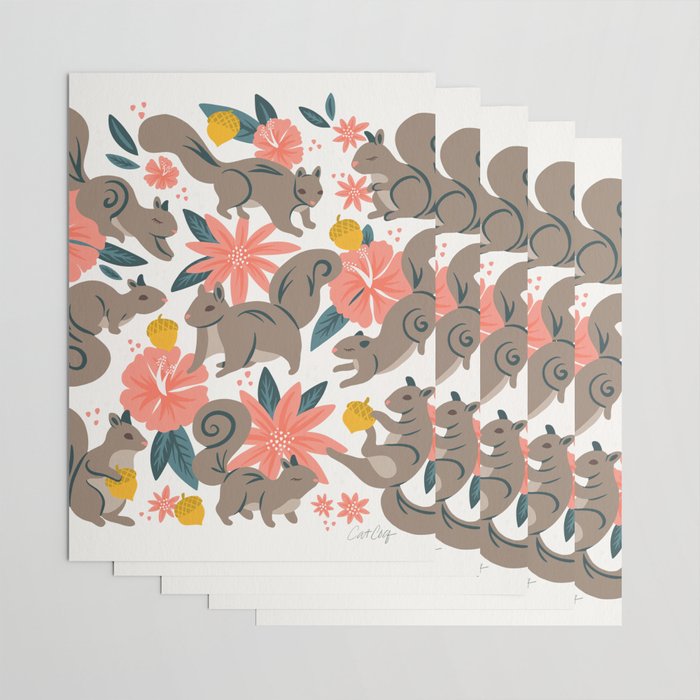 Squirrels & Blooms - Coral & Teal Wrapping Paper Gallery Image 3