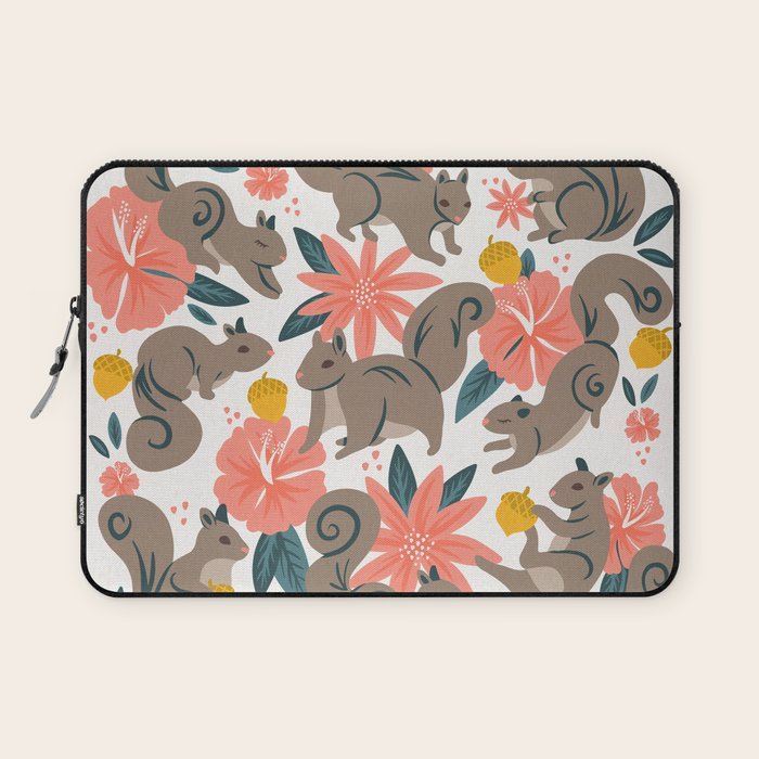 Squirrels & Blooms - Coral & Teal Laptop Sleeve Gallery Image 1