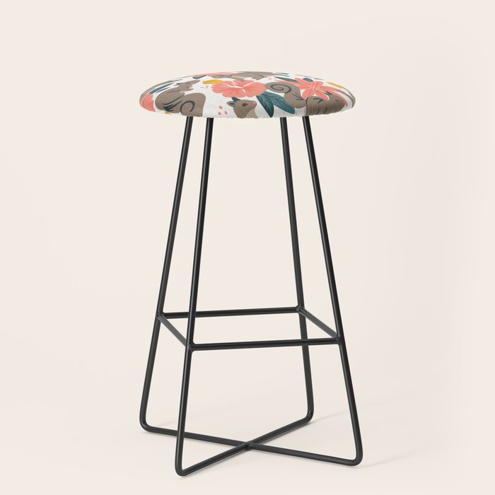 Squirrels & Blooms - Coral & Teal Stool Gallery Image 1