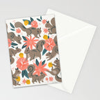 Squirrels & Blooms - Coral & Teal Stationery Card Gallery Image 2
