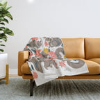 Squirrels & Blooms - Coral & Teal Throw Blanket Gallery Image 1