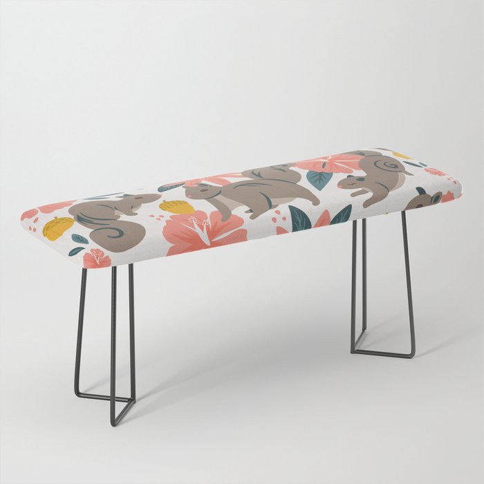Squirrels & Blooms - Coral & Teal Bench Gallery Image 1