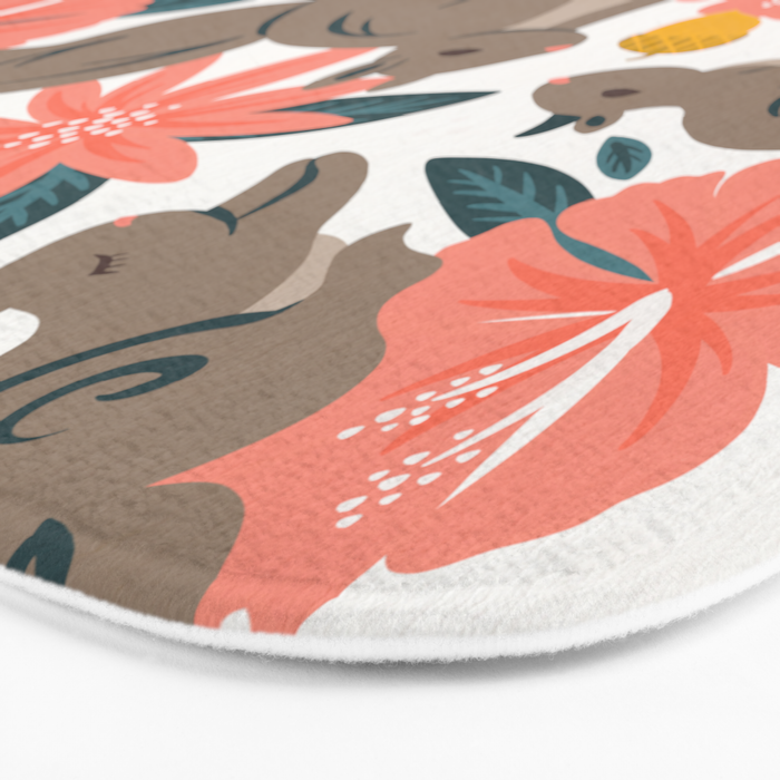 Squirrels & Blooms - Coral & Teal Bath Mat Gallery Image 3