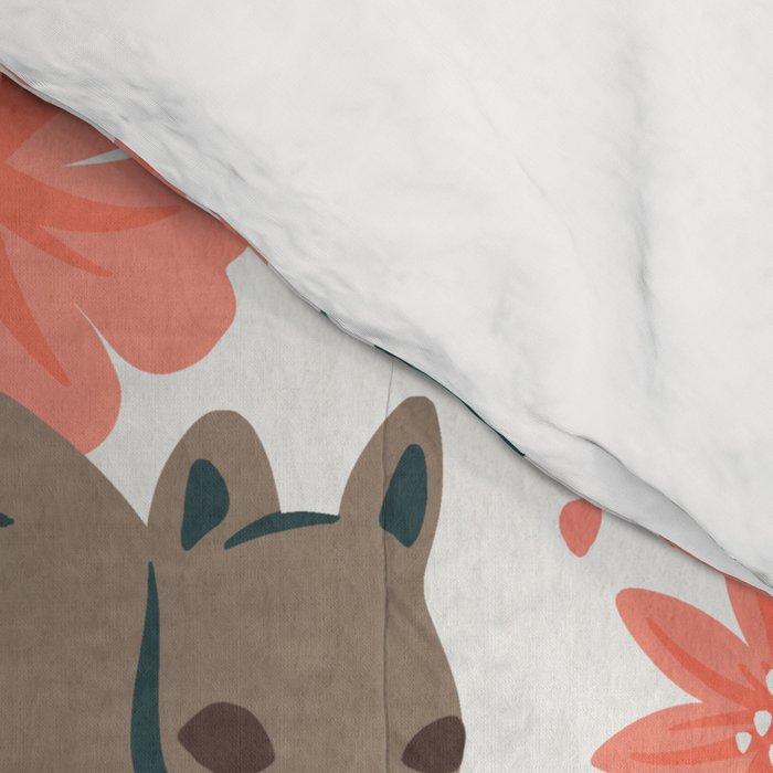 Squirrels & Blooms - Coral & Teal Comforter Gallery Image 4