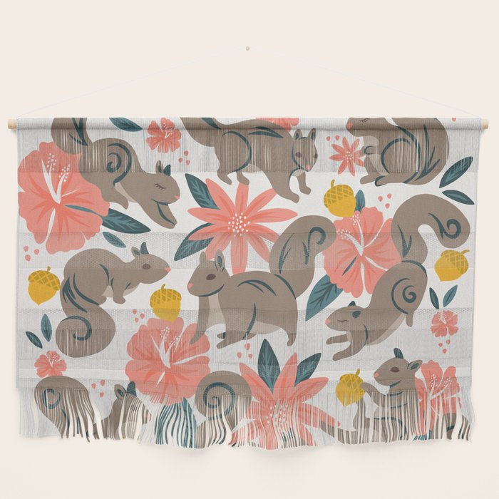 Squirrels & Blooms - Coral & Teal Wall Hanging Gallery Image 1
