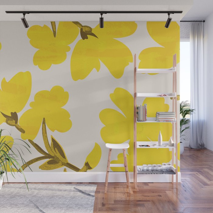Soft Yellow Flowers Wall Mural Gallery Image 1