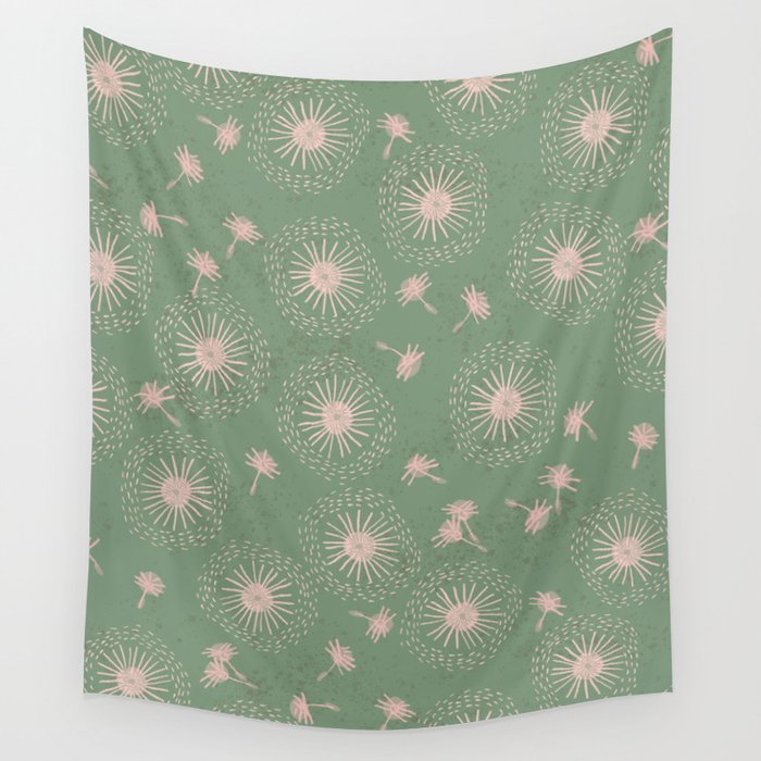 Make A Wish Dandelion Pattern in Sage Green & Peach Wall Tapestry Gallery Image 4
