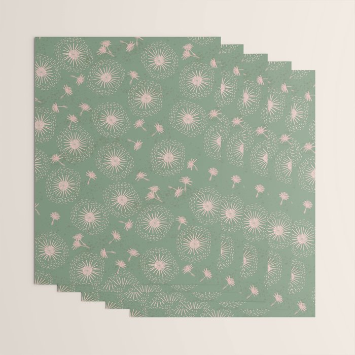 Make A Wish Dandelion Pattern in Sage Green & Peach Wrapping Paper Gallery Image 3